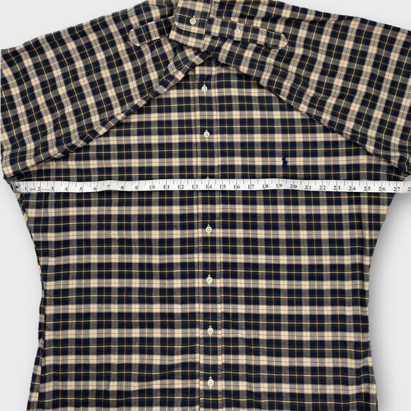 VINTAGE Ralph Lauren Shirt Mens 2XLT Tall Beige Black Check Woven Button Down - Picture 11 of 16